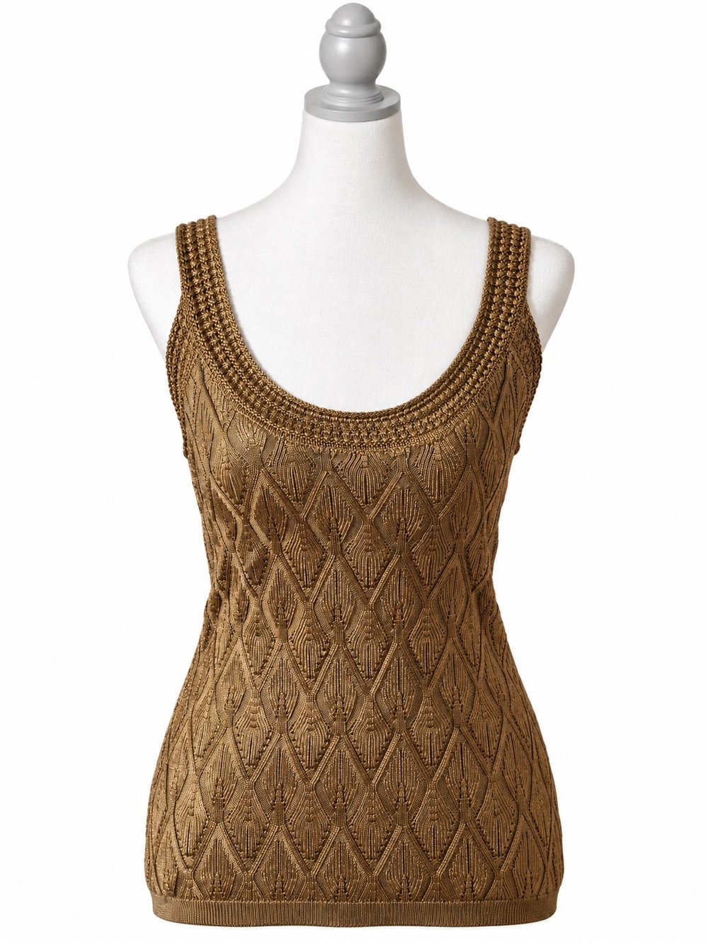 WHBM XS Toasted Coconut Mixed Stitch Metallic Tank NWT